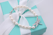 Load image into Gallery viewer, Tiffany &amp; Co. Nature 18K White Gold Diamond Pearl Strand Dragonfly Bracelet
