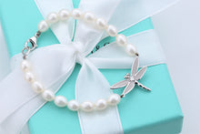 Load image into Gallery viewer, Tiffany &amp; Co. Nature 18K White Gold Diamond Pearl Strand Dragonfly Bracelet
