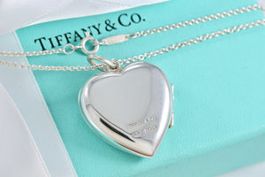 Tiffany & Co. Silver Large Heart Locket 18" Chain Necklace