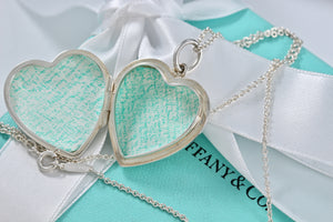 Tiffany & Co. Silver Large Heart Locket 18" Chain Necklace