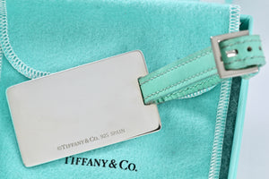 Tiffany & Co. 1837 Silver Luggage Tag Blue Leather Strap