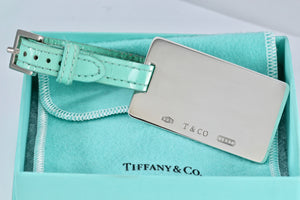 Tiffany & Co. 1837 Silver Luggage Tag Blue Leather Strap