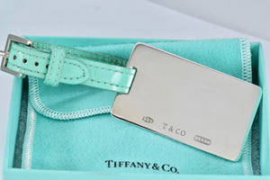 Tiffany & Co. 1837 Silver Luggage Tag Blue Leather Strap