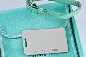 Tiffany & Co. 1837 Silver Luggage Tag Blue Leather Strap