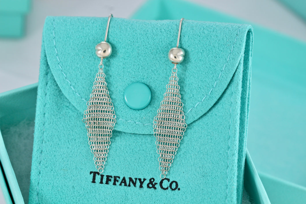 Tiffany & Co. Elsa Peretti Silver Small Mesh Dangle Hook Earrings