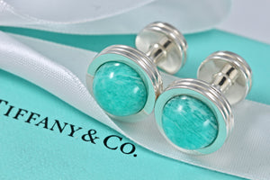 Tiffany & Co. Paloma Picasso Mens Silver Amazonite Cufflinks