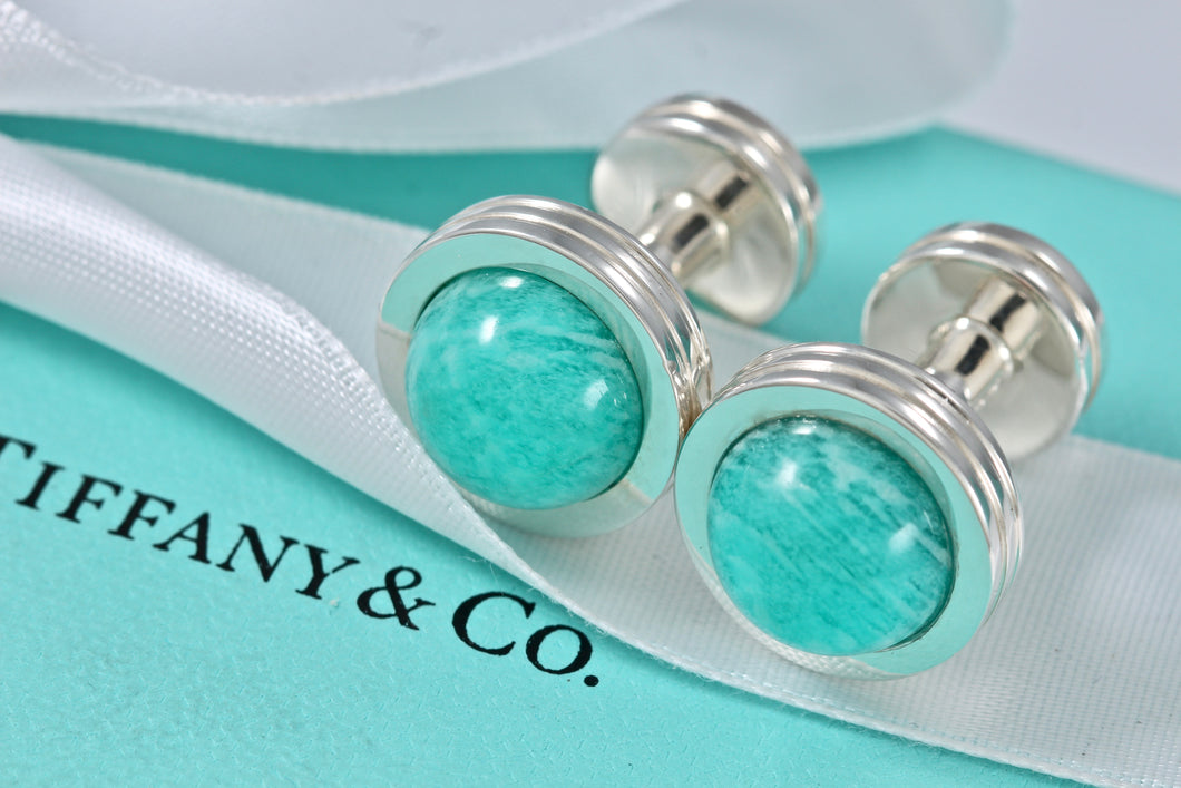 Tiffany & Co. Paloma Picasso Mens Silver Amazonite Cufflinks