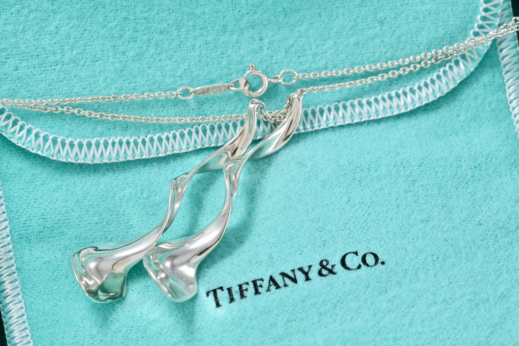 Tiffany & Co. Frank Gehry Silver Double Orchid Dangle Necklace