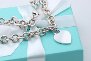 Tiffany & Co. Silver Plain Heart Tag 10mm Heavy Link 16" Necklace