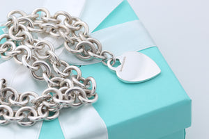 Tiffany & Co. Silver Plain Heart Tag 10mm Heavy Link 16" Necklace