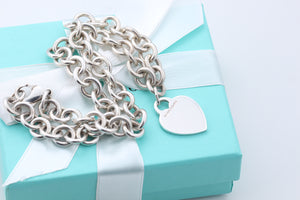 Tiffany & Co. Silver Plain Heart Tag 10mm Heavy Link 16" Necklace