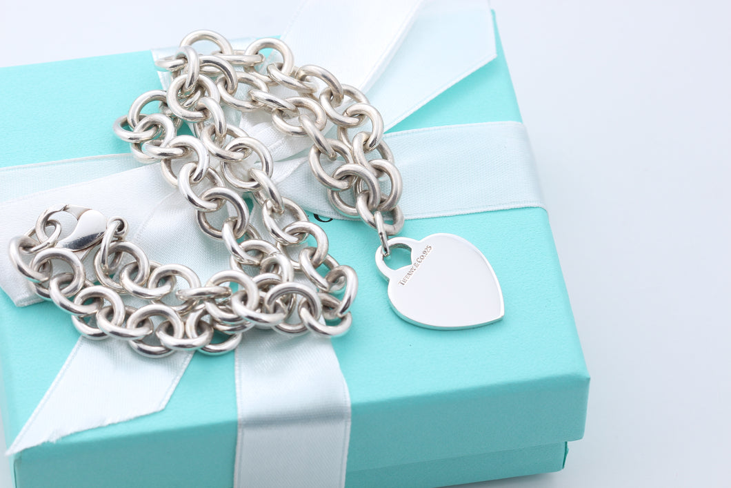 Tiffany & Co. Silver Plain Heart Tag 10mm Heavy Link 16
