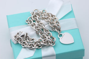 Tiffany & Co. Silver Plain Heart Tag 10mm Heavy Link 16" Necklace
