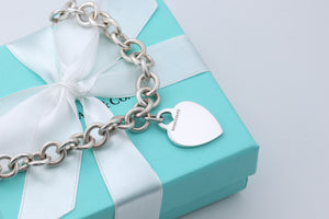 Tiffany & Co. Silver Plain Heart Tag 10mm Heavy Link 16" Necklace