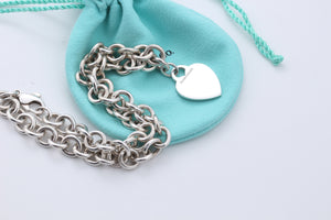 Tiffany & Co. Silver Plain Heart Tag 10mm Heavy Link 16" Necklace