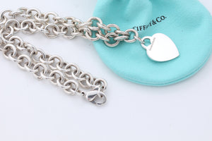 Tiffany & Co. Silver Plain Heart Tag 10mm Heavy Link 16" Necklace