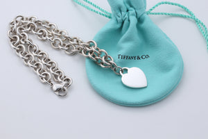 Tiffany & Co. Silver Plain Heart Tag 10mm Heavy Link 16" Necklace