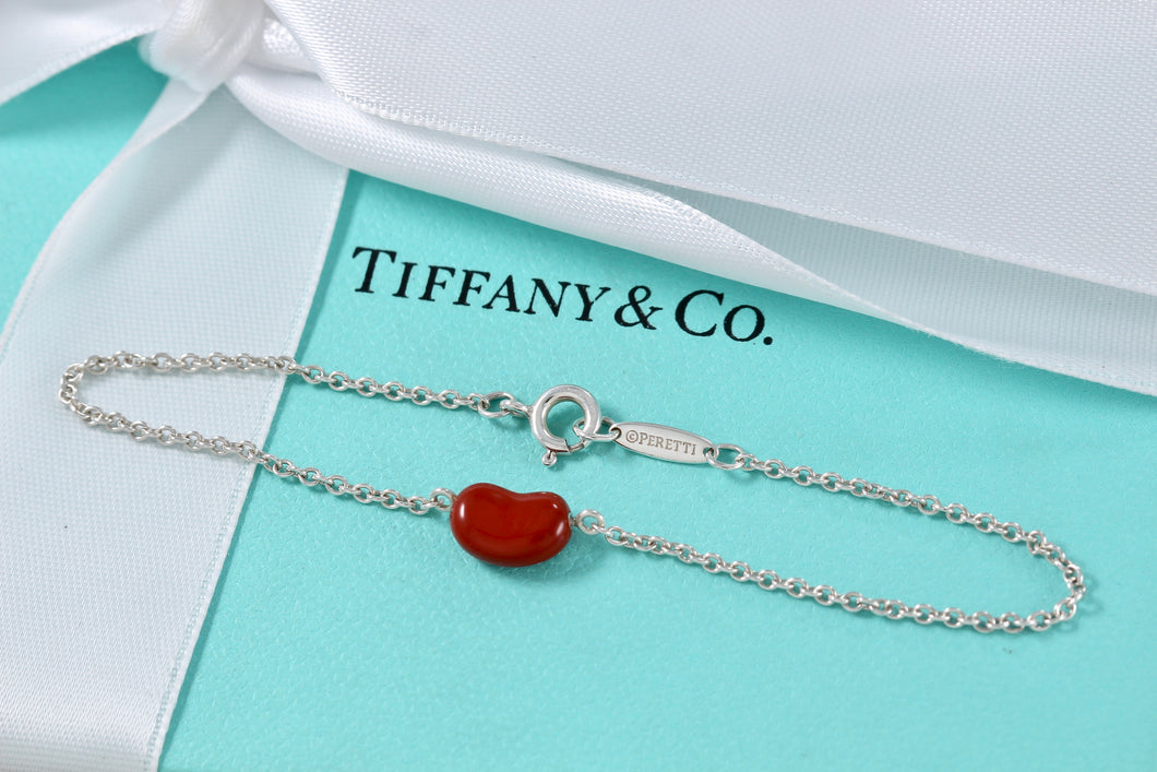 Tiffany & Co. Elsa Peretti Silver Red Jasper Bean Bracelet
