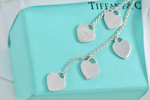 Please Return To Tiffany & Co. Dangling Silver Hearts 5 Drop Necklace