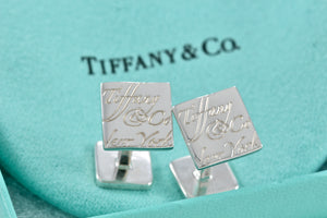 Tiffany & Co. Mens Silver Notes Wavy Square Cufflinks