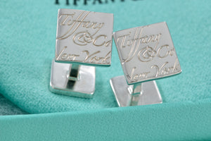 Tiffany & Co. Mens Silver Notes Wavy Square Cufflinks