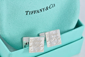 Tiffany & Co. Mens Silver Notes Wavy Square Cufflinks