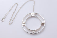 Load image into Gallery viewer, Tiffany &amp; Co. Atlas Silver Roman Numerals XL Medallion Circle Pendant 18&quot; Necklace
