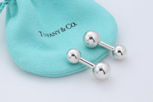 Tiffany & Co. Mens Silver Barbell Ball Cufflinks