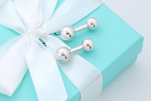 Tiffany & Co. Mens Silver Barbell Ball Cufflinks