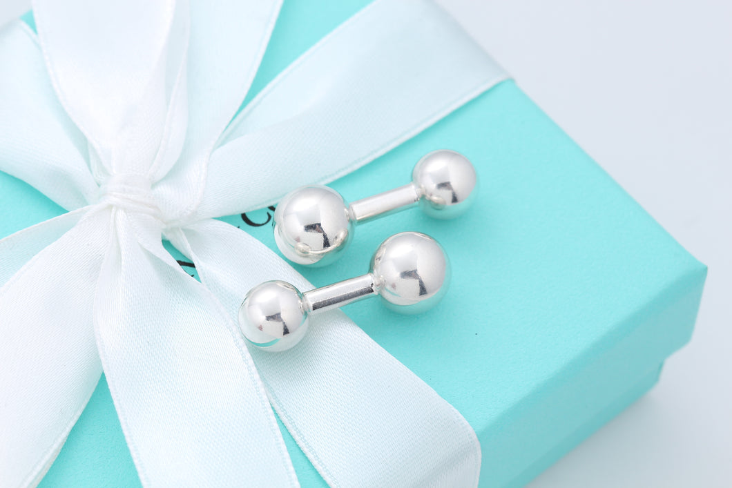 Tiffany & Co. Mens Silver Barbell Ball Cufflinks