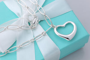 Tiffany & Co. Elsa Peretti Large Open Heart 27mm Pendant Link Necklace