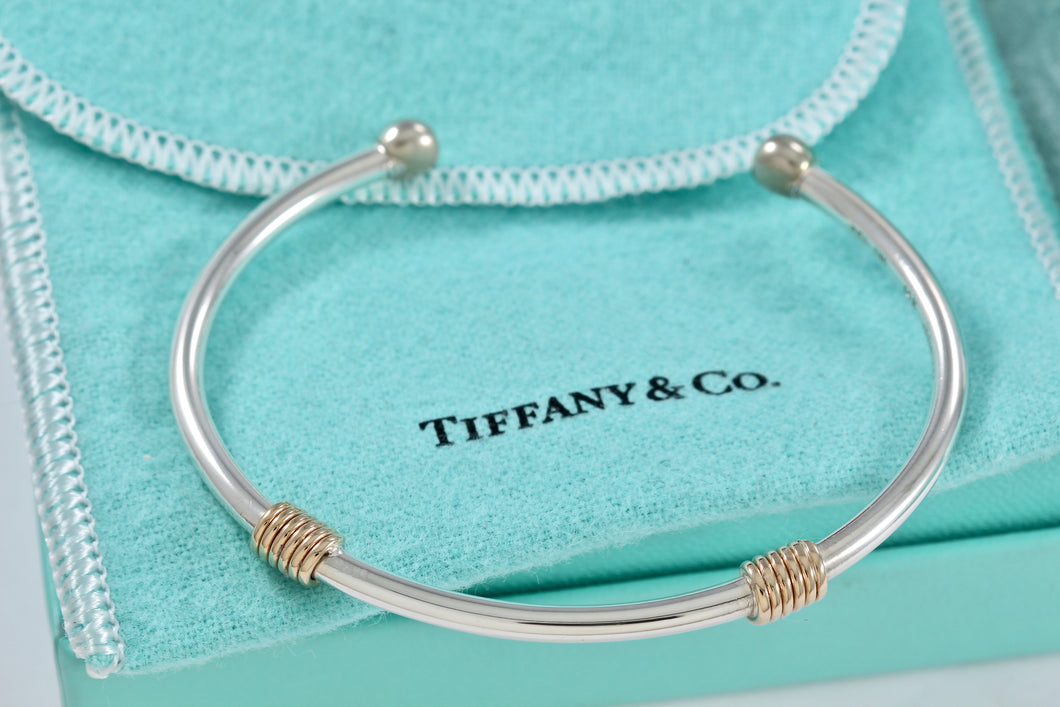 Tiffany & Co. 14K Gold & Silver Coil Cuff Bangle Bracelet Vintage