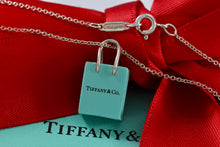Load image into Gallery viewer, Tiffany &amp; Co. Silver Blue Enamel &quot;Shopping Bag&quot; Charm Pendant 16&quot; Necklace
