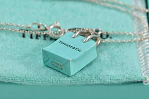 Tiffany & Co. Silver Blue Enamel "Shopping Bag" Charm Pendant 16" Necklace