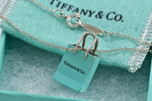 Load image into Gallery viewer, Tiffany &amp; Co. Silver Blue Enamel &quot;Shopping Bag&quot; Charm Pendant 16&quot; Necklace
