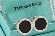 Load image into Gallery viewer, Tiffany &amp; Co. Paloma Picasso Mens Silver Carbon Fiber Round Cufflinks
