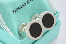 Load image into Gallery viewer, Tiffany &amp; Co. Paloma Picasso Mens Silver Carbon Fiber Round Cufflinks
