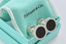 Load image into Gallery viewer, Tiffany &amp; Co. Paloma Picasso Mens Silver Carbon Fiber Round Cufflinks
