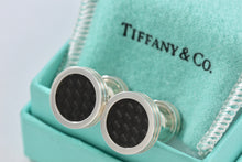 Load image into Gallery viewer, Tiffany &amp; Co. Paloma Picasso Mens Silver Carbon Fiber Round Cufflinks
