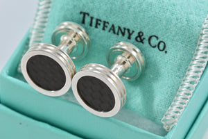 Tiffany & Co. Paloma Picasso Mens Silver Carbon Fiber Round Cufflinks