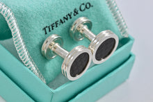 Load image into Gallery viewer, Tiffany &amp; Co. Paloma Picasso Mens Silver Carbon Fiber Round Cufflinks
