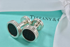 Tiffany & Co. Paloma Picasso Mens Silver Carbon Fiber Round Cufflinks