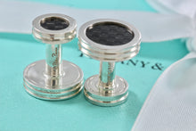 Load image into Gallery viewer, Tiffany &amp; Co. Paloma Picasso Mens Silver Carbon Fiber Round Cufflinks
