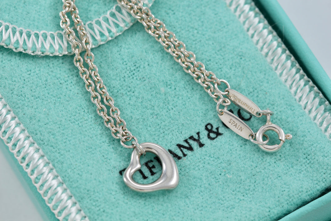 Tiffany & Co. Elsa Peretti Silver Small Open Heart Chain Bracelet