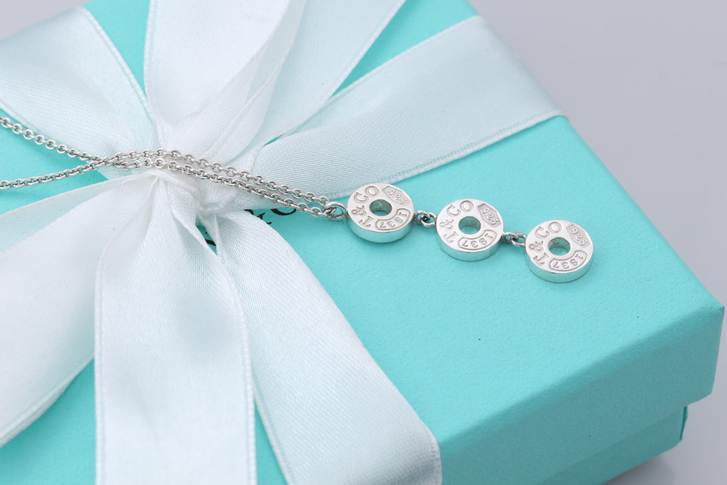 Tiffany & Co. 1837 Silver Triple Circle Drop Dangle Pendants 16