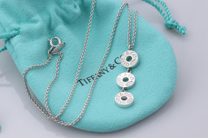 Tiffany & Co. 1837 Silver Triple Circle Drop Dangle Pendants 16" Necklace