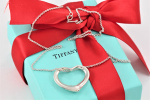 Tiffany & Co. Elsa Peretti Silver Vintage Large 27mm Open Heart Pendant 18" Necklace