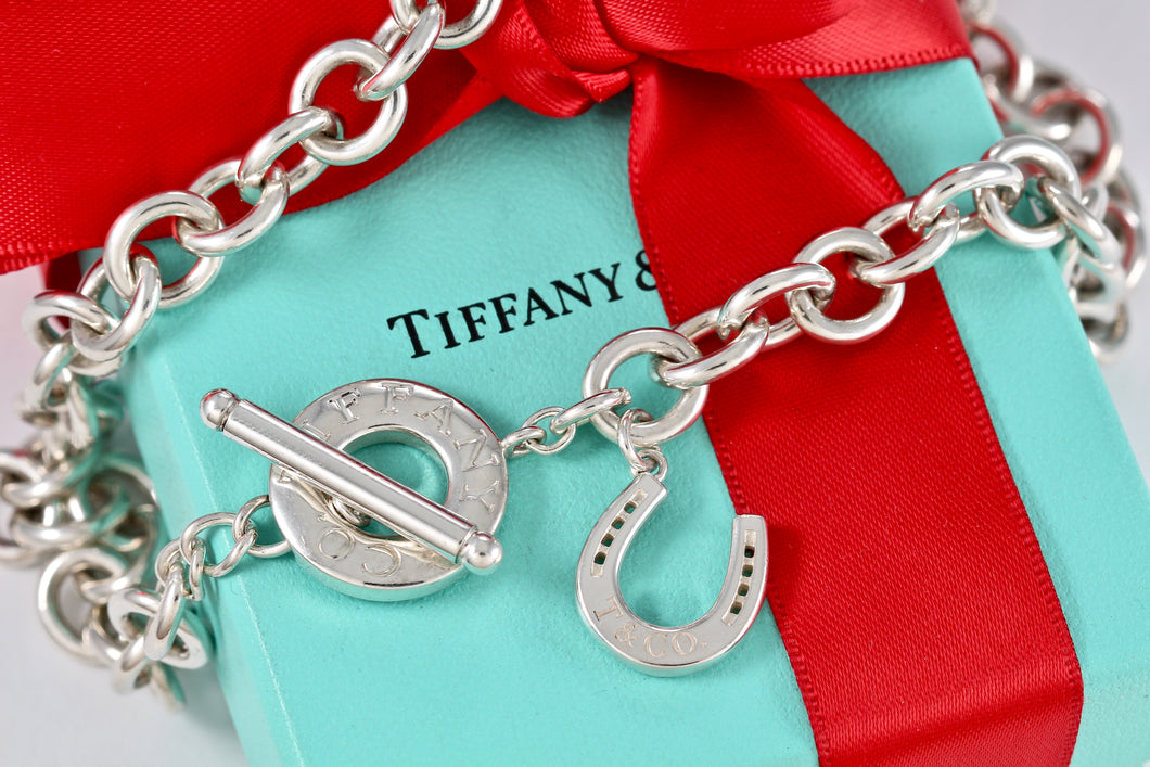Tiffany & Co. Silver Lucky Horseshoe Charm Pendant Toggle Heavy Link 16