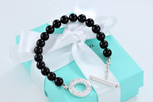 Load image into Gallery viewer, Tiffany &amp; Co. Silver Onyx 8mm Beaded Toggle 8&quot; Bracelet

