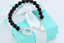 Load image into Gallery viewer, Tiffany &amp; Co. Silver Onyx 8mm Beaded Toggle 8&quot; Bracelet
